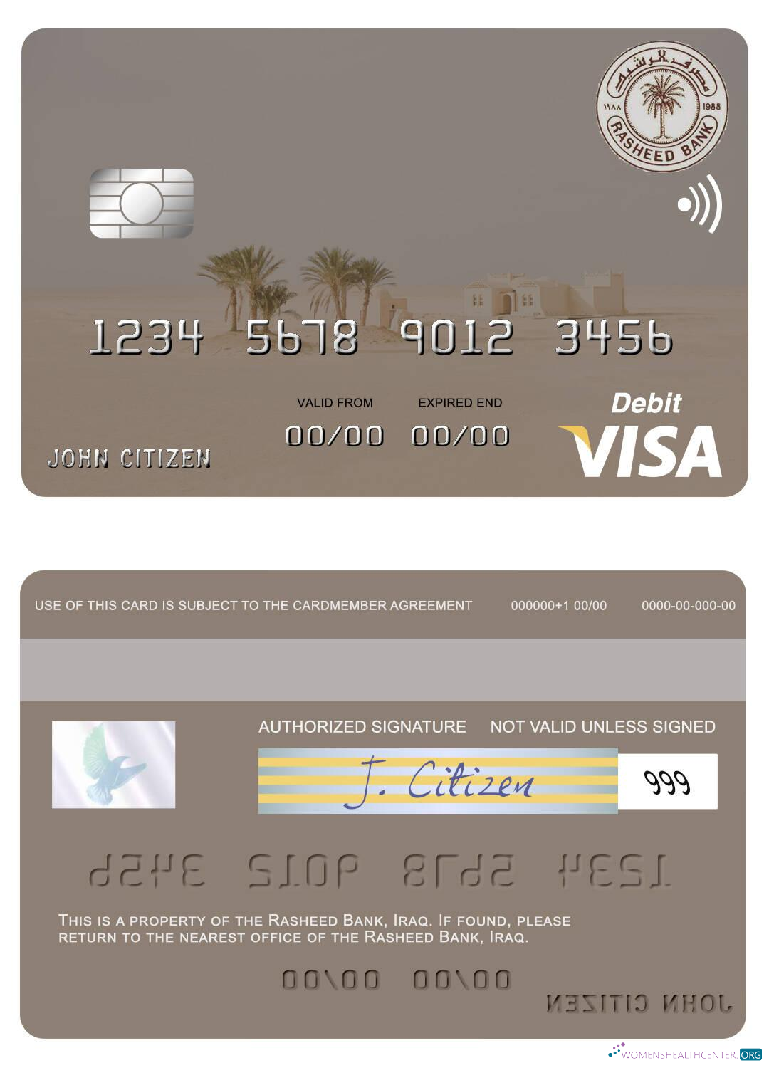 Download Iraq Rasheed Bank visa debit card Photoshop template